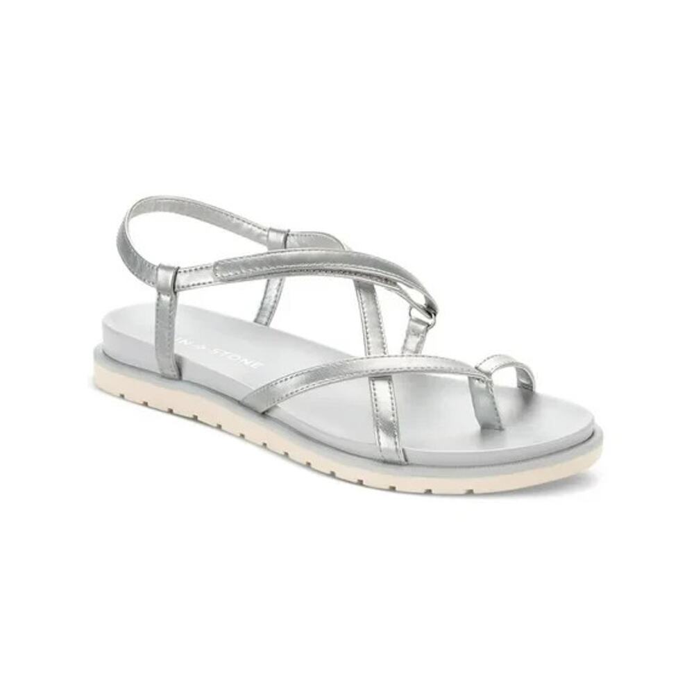 Sun + Stone Silver Strappy Toe-Ring Sandals